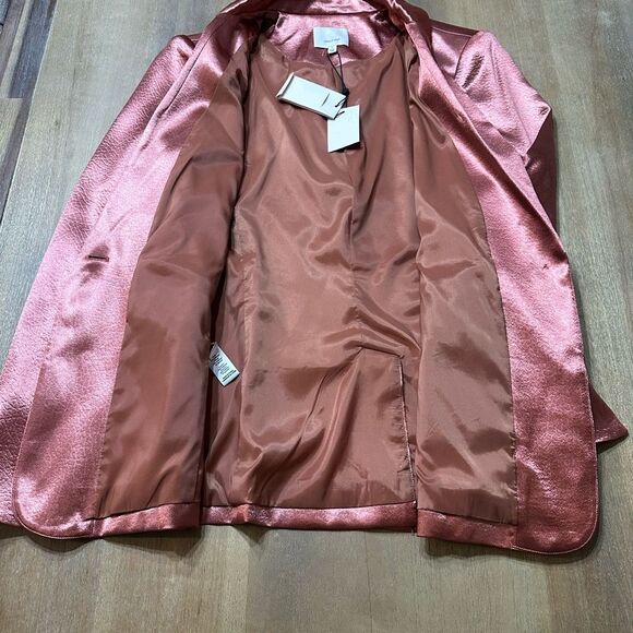 Cinq à Sept Karis Tailored Textured Metallic Satin Blazer Size 10 Copper Pink - Picture 13 of 15